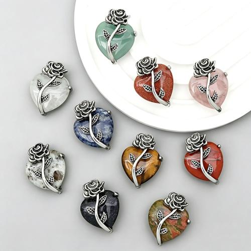 Gemstone Pendants Jewelry, with Tibetan Style, Heart, plated, vintage & DIY & different materials for choice, 21x28mm, Sold By PC