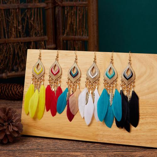 plume Boucle d'oreille goutte, avec alliage de zinc, Placage, style folk & pour femme & émail & avec strass, plus de couleurs à choisir, 130x30mm, 12pairescouple/lot, Vendu par lot