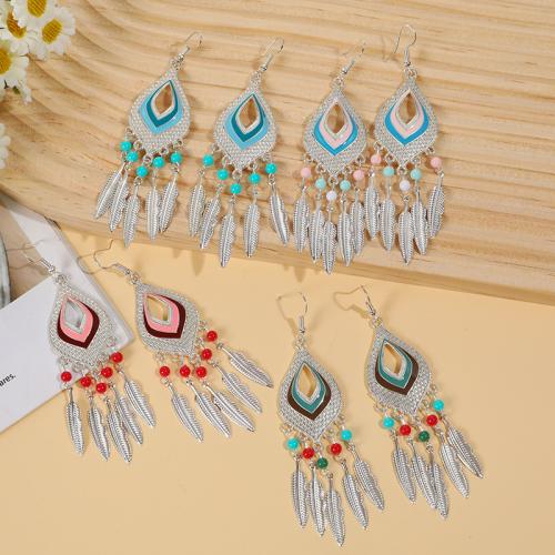 alliage de zinc boucle d'oreille en gland, avec Seedbead, feuille, Placage, style folk & pour femme & émail, plus de couleurs à choisir, 150x60mm, 12pairescouple/lot, Vendu par lot