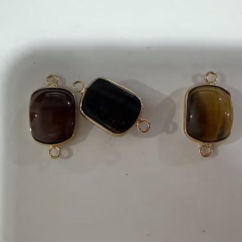 Connecteur de pierre gemme, oeil de tigre, avec alliage de zinc, rectangle, Placage, DIY, plus de couleurs à choisir, 17x15x7mm, Trou:Environ 1.5mm, Vendu par PC