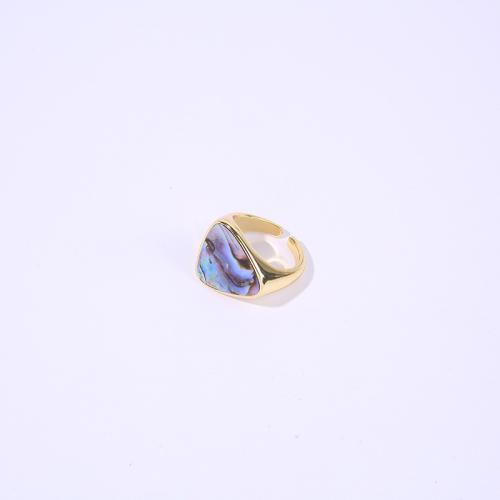 Brass Cuff Finger Ring, with Abalone Shell, Triangle, gold color plated, vintage & Unisex, Sold By PC