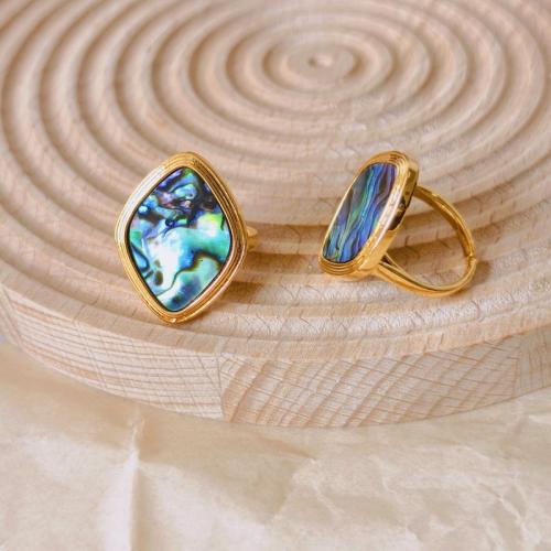 Brass Cuff Finger Ring, with Abalone Shell, Rhombus, gold color plated, fashion jewelry & for woman, Hole:Approx 1mm, Sold By PC