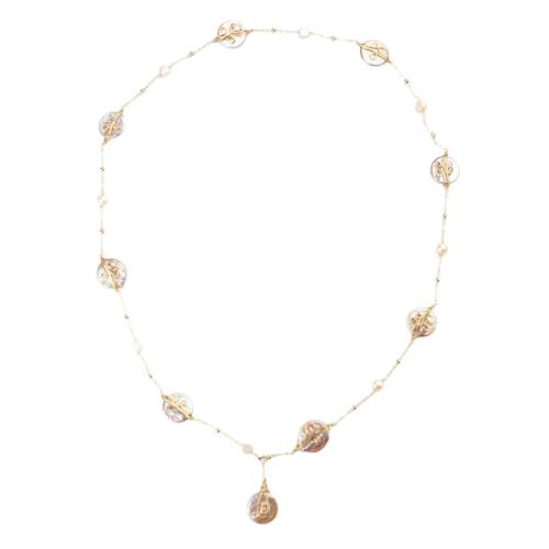 Brass Necklace, with Shell & Freshwater Pearl, gold color plated, fashion jewelry & for woman, Length:Approx 80 cm, Sold By PC