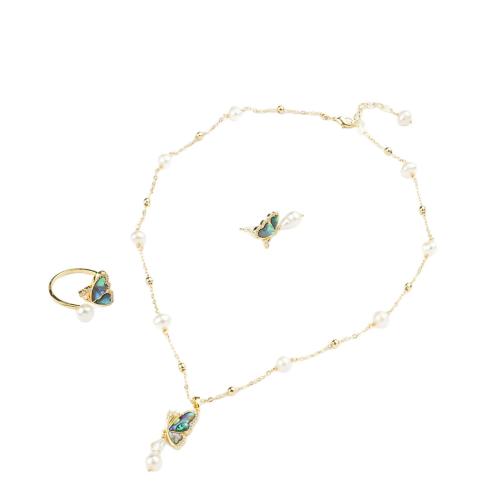 Brass Jewelry Set, with Abalone Shell & Freshwater Pearl, Butterfly, gold color plated, fashion jewelry & different styles for choice & for woman & with rhinestone, Sold By PC