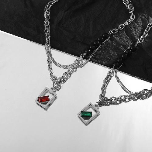 304 Stainless Steel Necklace, with 8cm extender chain, Geometrical Pattern, plated, fashion jewelry & Unisex & with rhinestone, more colors for choice, Length:Approx 47 cm, Sold By PC
