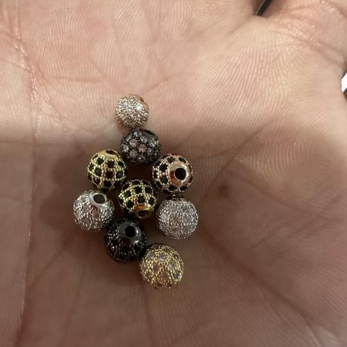 Brass Spacer Beads, Round, plated, DIY & micro pave cubic zirconia, more colors for choice, 6mm, 10PCs/Lot, Sold By Lot