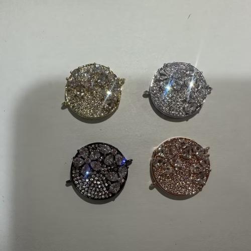 Cubic Zirconia Micro Pave Brass Connector, Flat Round, plated, DIY & micro pave cubic zirconia, more colors for choice, 24x19x3mm, Hole:Approx 1mm, 10PCs/Lot, Sold By Lot