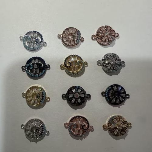 Cubic Zirconia Micro Pave Brass Connector, Flat Round, plated, DIY & different styles for choice & micro pave cubic zirconia, 19x14x4mm, Hole:Approx 1mm, 10PCs/Lot, Sold By Lot