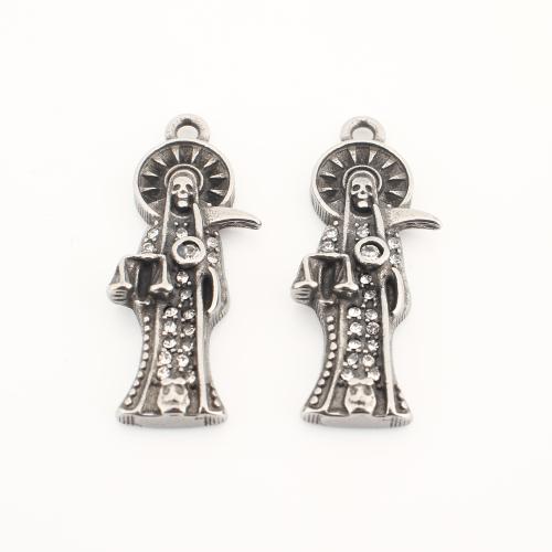 Stainless Steel Pendants, 304 Stainless Steel, vintage & DIY & with rhinestone, original color, 37x15x5mm, Sold By PC