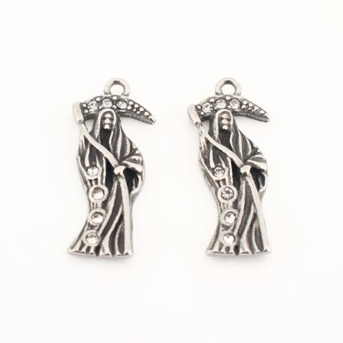 Stainless Steel Pendants, 304 Stainless Steel, vintage & DIY & with rhinestone, original color, 35x15x4mm, Sold By PC