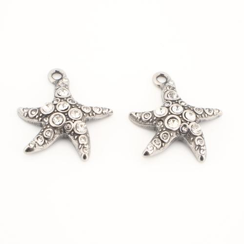 Stainless Steel Animal Pendants, 304 Stainless Steel, Starfish, vintage & DIY & with rhinestone, original color, 29x24x6mm, Sold By PC