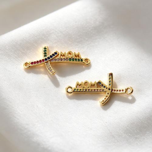 Brass Jewelry Connector, Alphabet Letter, gold color plated, Mother Day Jewelry & DIY & with rhinestone, 27.80x13.80mm, 11PCs/Lot, Sold By Lot