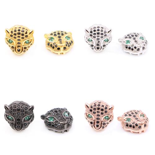 Brass Spacer Beads, Leopard, plated, DIY & micro pave cubic zirconia, more colors for choice, 11x15mm, 10PCs/Lot, Sold By Lot