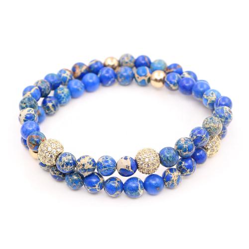 Impression Jasper Bracelet, Round, handmade, Unisex & micro pave cubic zirconia, more colors for choice, 6mm, Length:Approx 7 Inch, 10PCs/Lot, Sold By Lot