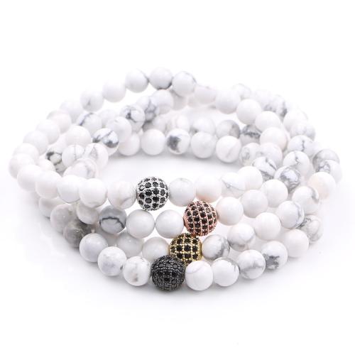 Magnesite Bracelet, with Elastic Thread, Round, Unisex & micro pave cubic zirconia, more colors for choice, Length:Approx 7 Inch, 10PCs/Lot, Sold By Lot
