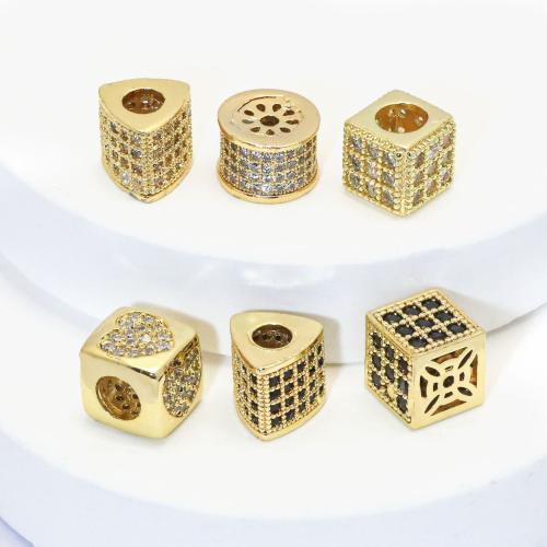 Brass Spacer Beads, gold color plated, DIY & different styles for choice & micro pave cubic zirconia, 10PCs/Lot, Sold By Lot