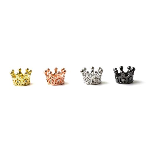Brass Large Hole Bead, Crown, plated, DIY & micro pave cubic zirconia, more colors for choice, 10.50x7mm, 10PCs/Lot, Sold By Lot