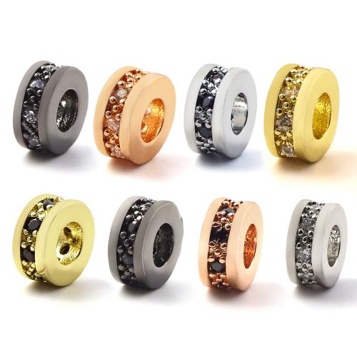Brass Spacer Beads, plated, DIY & micro pave cubic zirconia, more colors for choice, 7.50x3.50mm, 10PCs/Lot, Sold By Lot