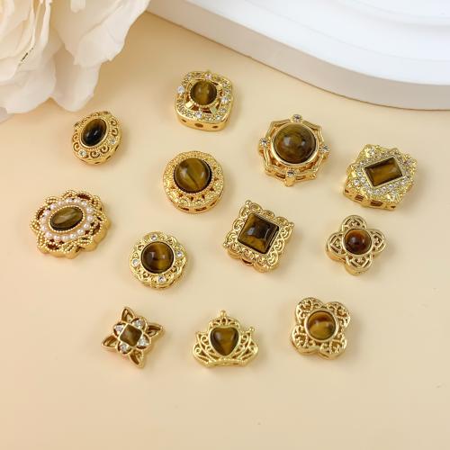 Brass Spacer Beads, with Tiger Eye & Plastic Pearl, gold color plated, DIY & different styles for choice & with rhinestone, 10PCs/Lot, Sold By Lot