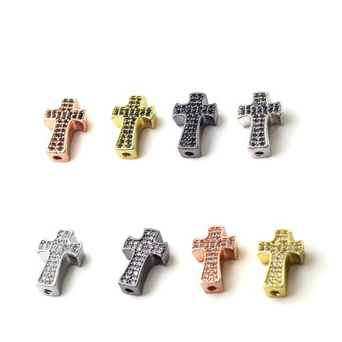 Brass Spacer Beads, Cross, plated, DIY & micro pave cubic zirconia, more colors for choice, 9x14mm, 10PCs/Lot, Sold By Lot