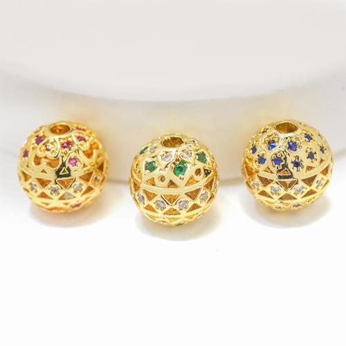 Brass Spacer Beads, Round, gold color plated, DIY & different styles for choice & micro pave cubic zirconia & hollow, 10PCs/Lot, Sold By Lot