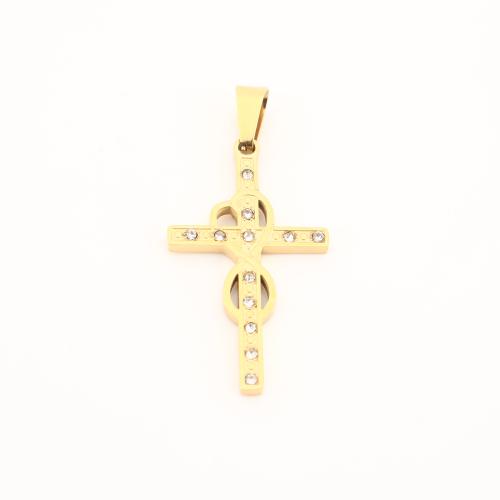 Edelstahl-Kreuz- Anhänger, 304 Edelstahl, goldfarben plattiert, DIY & mit Strass, 39x18x2mm, verkauft von PC