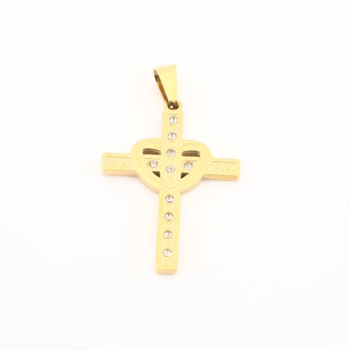Edelstahl-Kreuz- Anhänger, 304 Edelstahl, goldfarben plattiert, DIY & mit Strass, 39x23x2mm, verkauft von PC