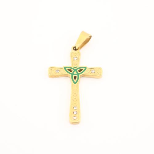 Edelstahl-Kreuz- Anhänger, 304 Edelstahl, goldfarben plattiert, DIY & Emaille & mit Strass, 39x20x2mm, verkauft von PC