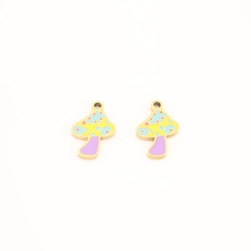 Stainless Steel Pendants, 304 Stainless Steel, mushroom, gold color plated, DIY & enamel, 15x10x1.50mm, Sold By PC
