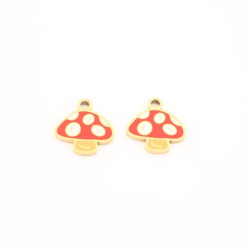 Stainless Steel Pendants, 304 Stainless Steel, mushroom, gold color plated, DIY & enamel, 15x14x1.50mm, Sold By PC