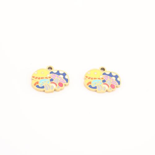Stainless Steel Pendants, 304 Stainless Steel, mushroom, gold color plated, DIY & enamel, 11x14x1.50mm, Sold By PC