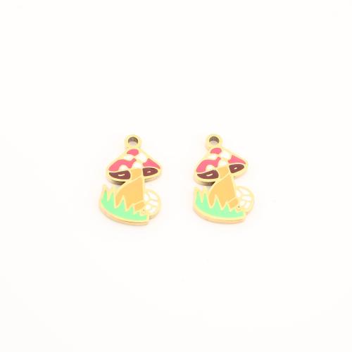Stainless Steel Pendants, 304 Stainless Steel, mushroom, gold color plated, DIY & enamel, 16x10x1.50mm, Sold By PC
