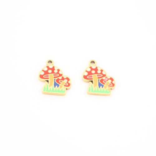 Stainless Steel Pendants, 304 Stainless Steel, mushroom, gold color plated, DIY & enamel, 15x11x1.50mm, Sold By PC