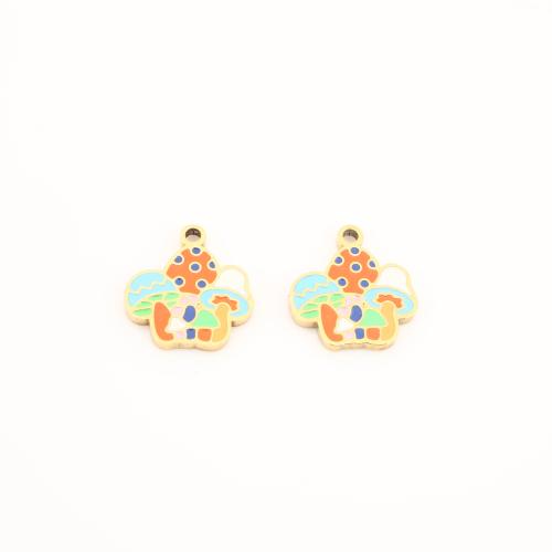 Stainless Steel Pendants, 304 Stainless Steel, mushroom, gold color plated, DIY & enamel, 14x13x1.50mm, Sold By PC