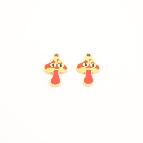 Stainless Steel Pendants, 304 Stainless Steel, mushroom, gold color plated, DIY & enamel, 15x10x1.50mm, Sold By PC