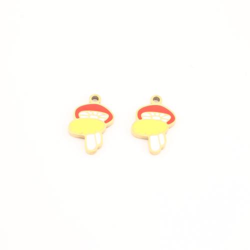 Stainless Steel Pendants, 304 Stainless Steel, mushroom, gold color plated, DIY & enamel, 15x9x1.50mm, Sold By PC