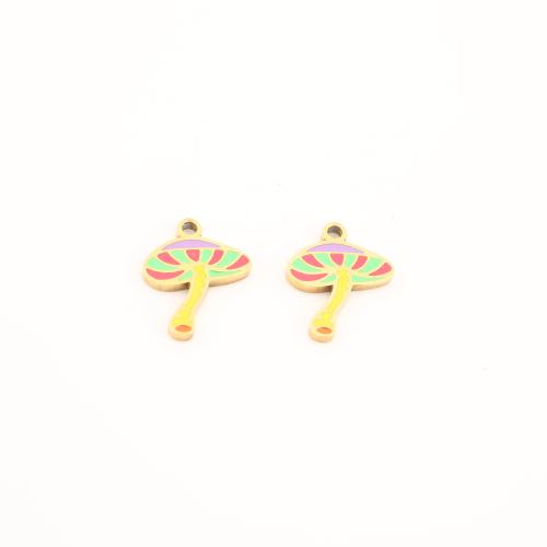 Stainless Steel Pendants, 304 Stainless Steel, mushroom, gold color plated, DIY & enamel, 15x11x1.50mm, Sold By PC