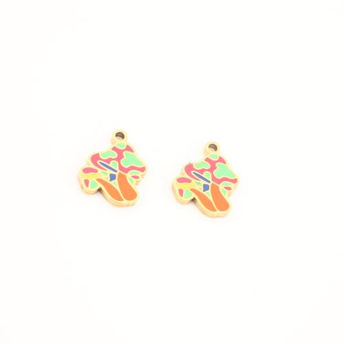 Stainless Steel Pendants, 304 Stainless Steel, mushroom, gold color plated, DIY & enamel, 14x11x1.50mm, Sold By PC