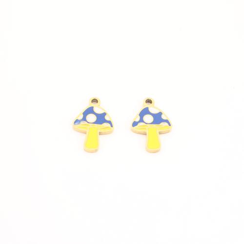 Stainless Steel Pendants, 304 Stainless Steel, mushroom, gold color plated, DIY & enamel, 15x9x1.50mm, Sold By PC