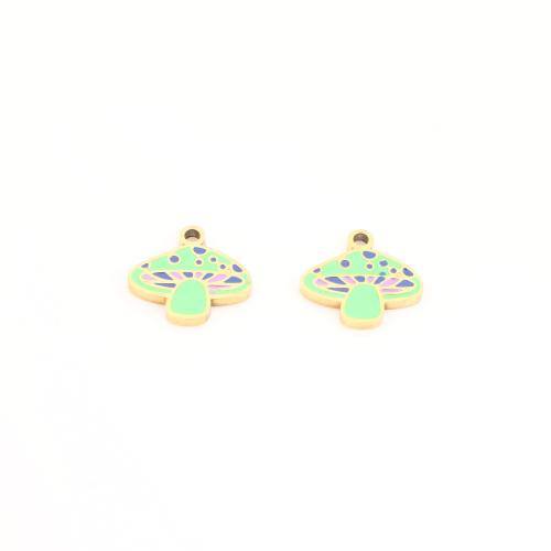 Stainless Steel Pendants, 304 Stainless Steel, mushroom, gold color plated, DIY & enamel, 12x13x1.50mm, Sold By PC