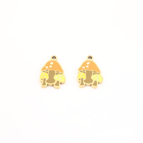 Stainless Steel Pendants, 304 Stainless Steel, mushroom, gold color plated, DIY & enamel, 15x10x1.50mm, Sold By PC