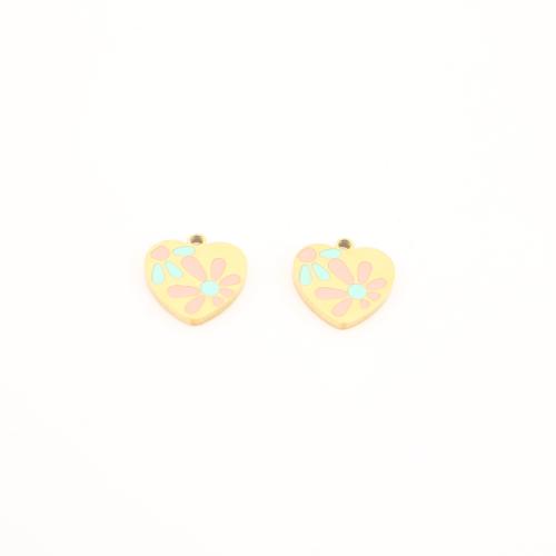 Stainless Steel Heart Pendants, 304 Stainless Steel, gold color plated, DIY & enamel, 11x10x1.50mm, Sold By PC