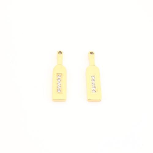 Stainless Steel Pendants, 304 Stainless Steel, Winebottle, gold color plated, DIY & with rhinestone, 22x6x1.50mm, Sold By PC