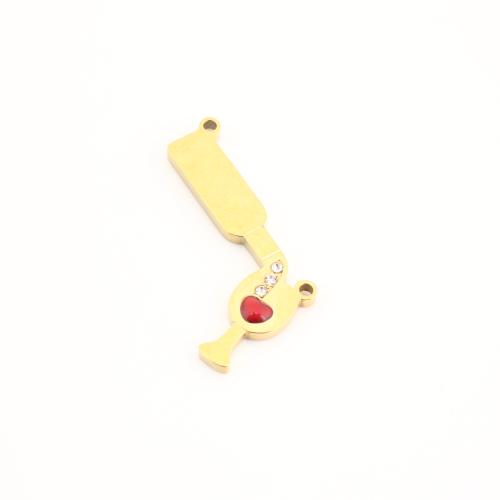Stainless Steel Pendants, 304 Stainless Steel, Winebottle, gold color plated, DIY & with rhinestone, 33x18x2mm, Sold By PC
