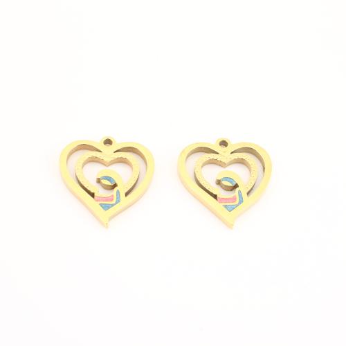Stainless Steel Heart Pendants, 304 Stainless Steel, gold color plated, DIY & enamel & hollow, 17x16x2mm, Sold By PC
