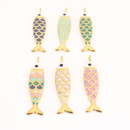 Stainless Steel Animal Pendants, 304 Stainless Steel, Fish, gold color plated, DIY & enamel, more colors for choice, 49x12x5mm, Sold By PC