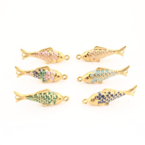 Stainless Steel Animal Pendants, 304 Stainless Steel, Fish, gold color plated, DIY & enamel, more colors for choice, 26x9x5mm, Sold By PC