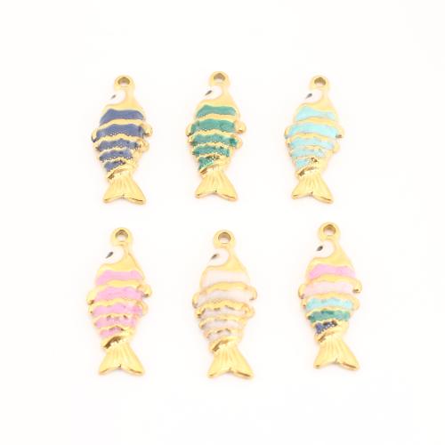 Stainless Steel Animal Pendants, 304 Stainless Steel, Fish, gold color plated, DIY & enamel, more colors for choice, 26x10x3mm, Sold By PC