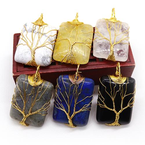 Colgantes de Gemas, Piedras preciosas, con metal, Rectángular, chapado, Bricolaje & diferentes materiales para la opción, 30x42mm, Vendido por UD