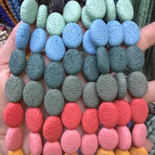 Бусины из природной лавы, лава, Плоская овальная форма, DIY, Много цветов для выбора, 14x18x7mm, Приблизительно 21ПК/Strand, продается Strand